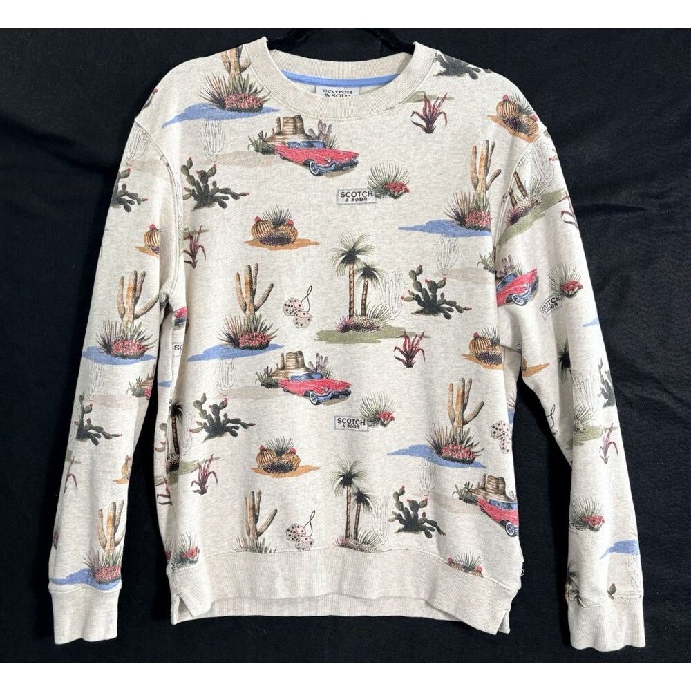 SCOTCH SODA Men Desert Print Pullover‎ Crewneck Sweatshirt Sz M Ivory Cars 7a-5
